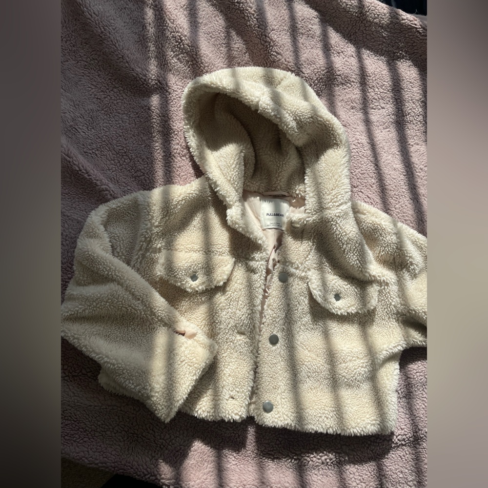 Pull&Bear Cream Sherpa Hooded Puffer Jacket
